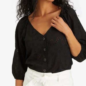 Sanctuary Black Eyelet Button-Front Top